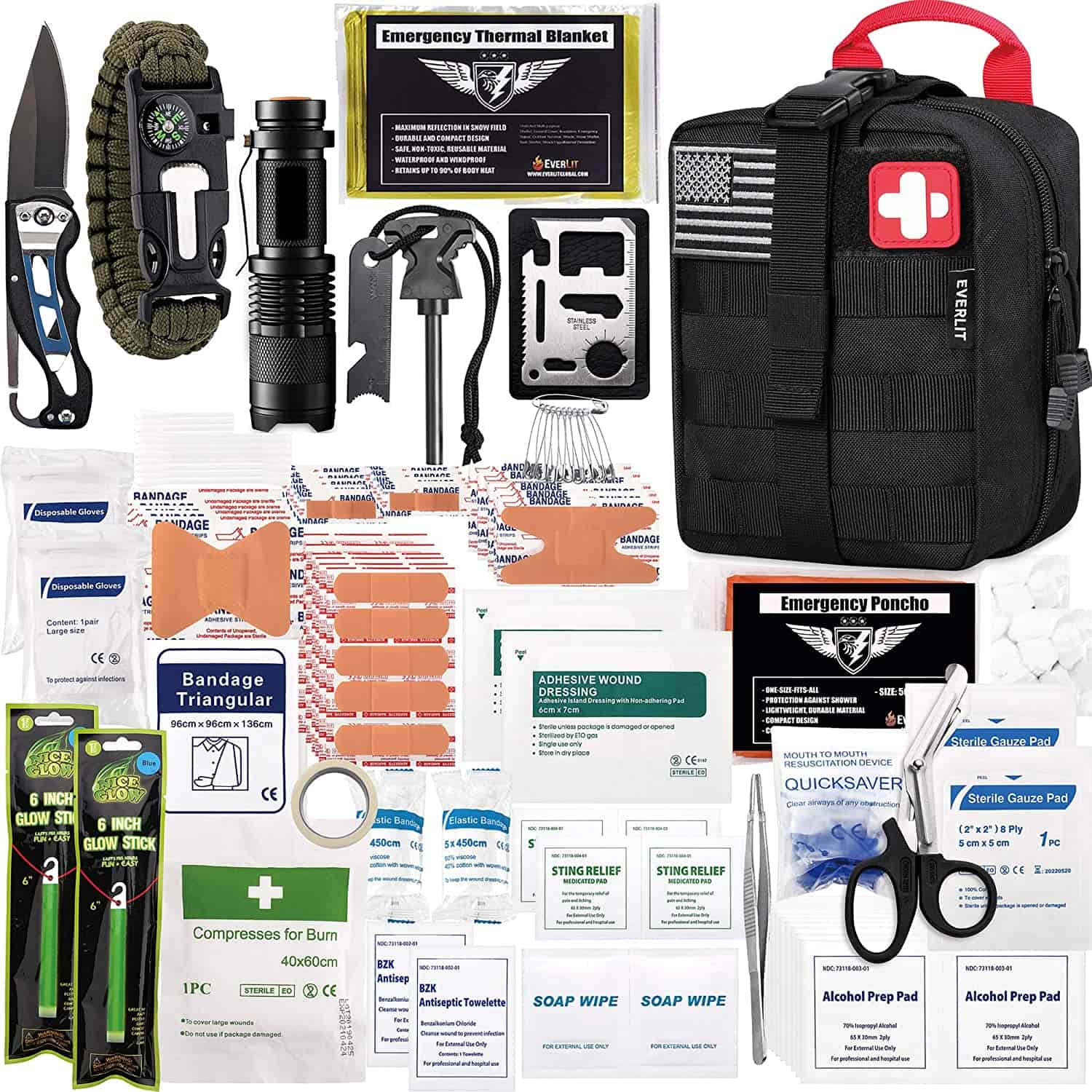 ʻO Black Survival First Aid Kit Loaʻa iā 250 Piece First Aid Kit
