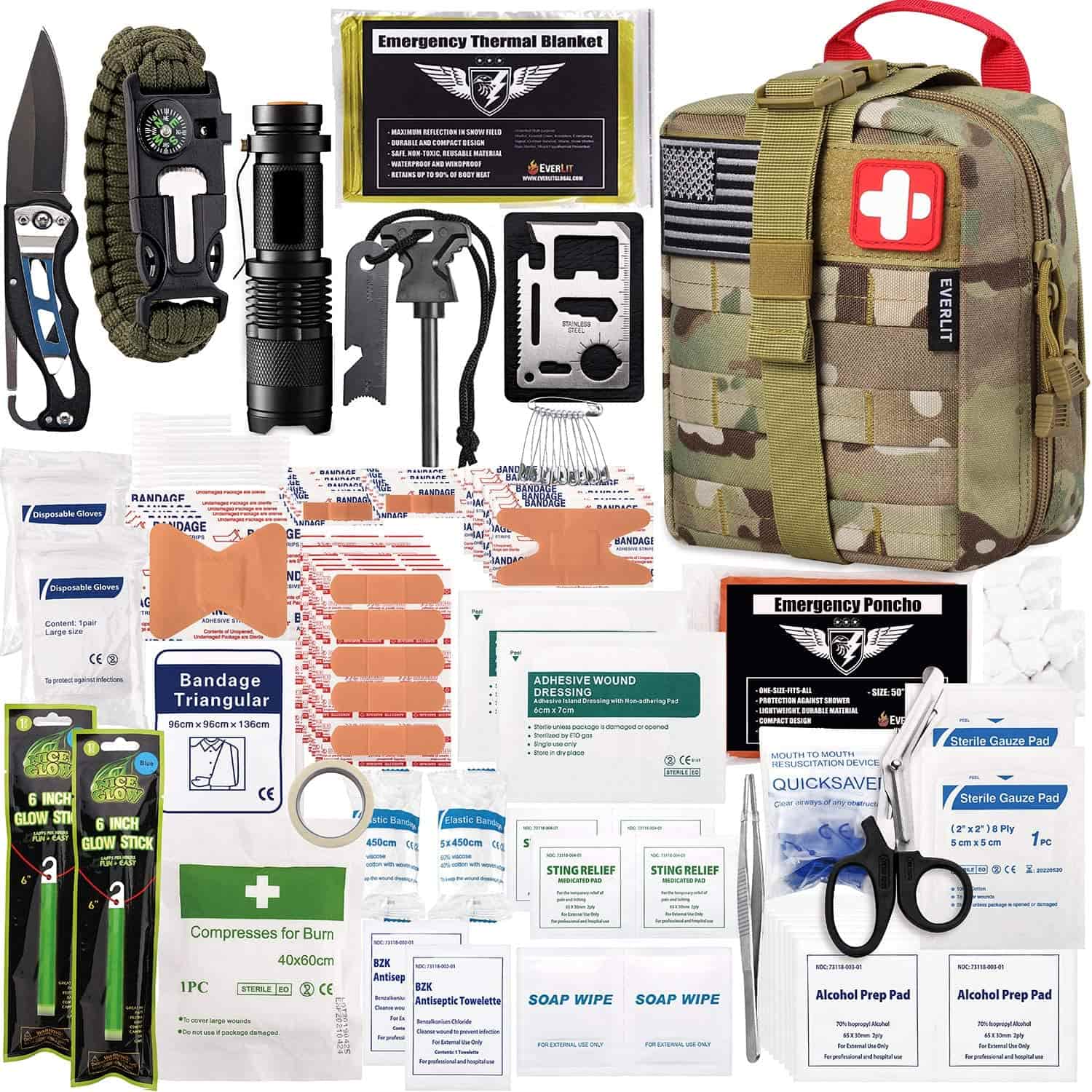 Camo Survival First Aid Kit Loaʻa iā 250 Piece First Aid Kit