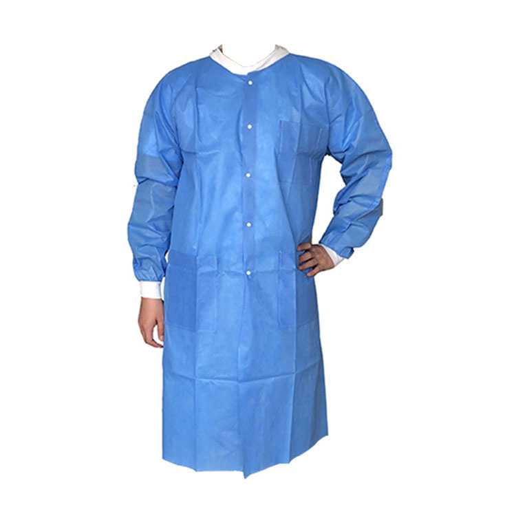 ʻO ka Pp a me ka Pe Nonwoven Acid Resistant Medical Blue Lab Coat